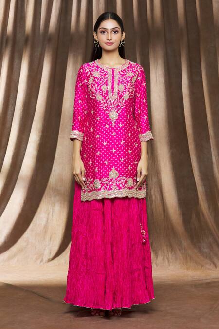 Pink Lehariya Kurta and Ghagra for fun - Soma Blockprints