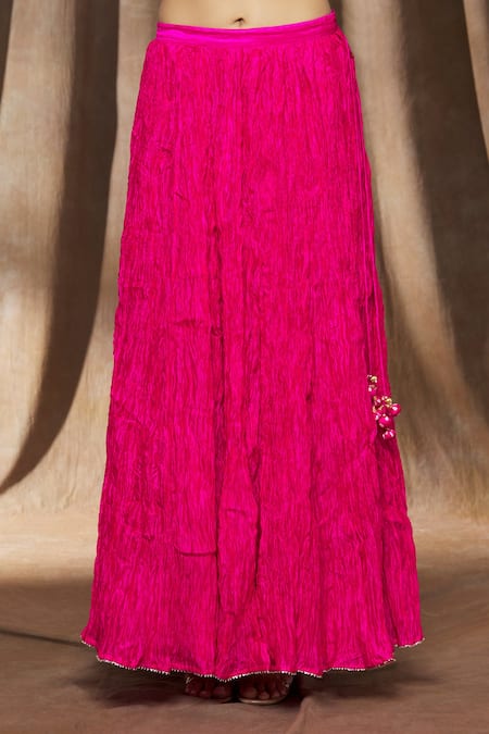 Surbhi Shah_Pink Organza, Spun Silk Bandhej, Floral Printed Kurta Lehenga Set _at_Aza_Fashions