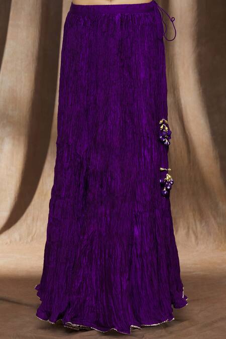 Surbhi Shah_Purple Organza, Spun Silk Bandhej, Floral Printed Kurta Lehenga Set_at_Aza_Fashions