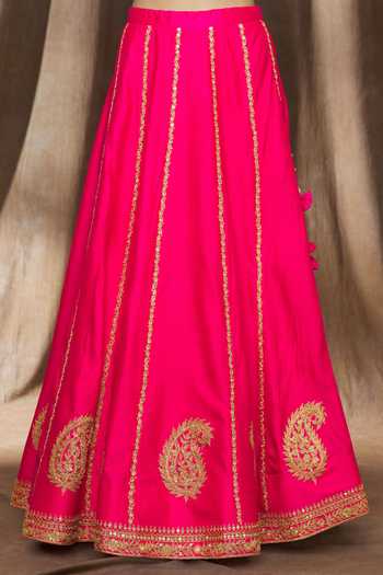 Surbhi Shah Pink Georgette, Spun Silk Floral Leaf Paisley Embroidered Lehenga Set at Aza Fashions Surbhi Shah_Pink Georgette, Spun Silk Floral Leaf Paisley Embroidered Lehenga Set_at_Aza_Fashions