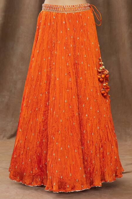 Surbhi Shah Orange Organza, Silk Mirror V Neck Crushed Lehenga Set at Aza Fashions Surbhi Shah_Orange Organza, Silk Mirror V Neck Crushed Lehenga Set _at_Aza_Fashions