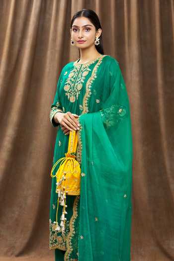 Surbhi Shah_Yellow Mirrors, Tassels Embroidered Potli _Online_at_Aza_Fashions