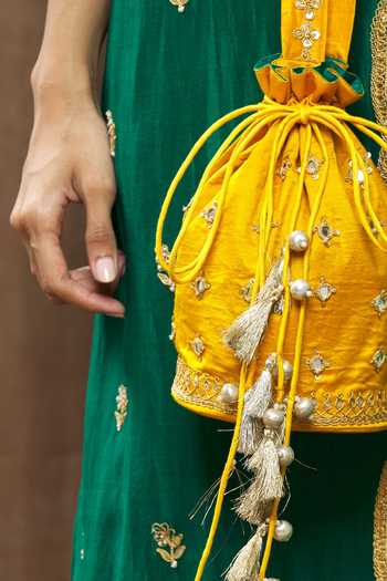 Shop_Surbhi Shah_Yellow Mirrors, Tassels Embroidered Potli _Online_at_Aza_Fashions