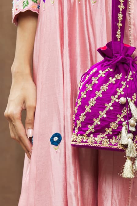 Shop_Surbhi Shah_Purple Floral Embroidered Potli _Online_at_Aza_Fashions