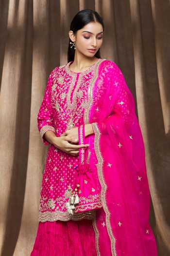Surbhi Shah_Pink Embroidery Floral Potli _Online_at_Aza_Fashions