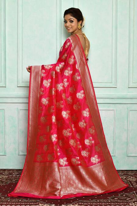 Shop Vishwa By Pinki Sinha Pink Pure Silk Banarasi Motifs Handwoven Saree at Aza Fashions Shop_Vishwa By Pinki Sinha_Pink Pure Silk Banarasi Motifs Handwoven Saree_at_Aza_Fashions