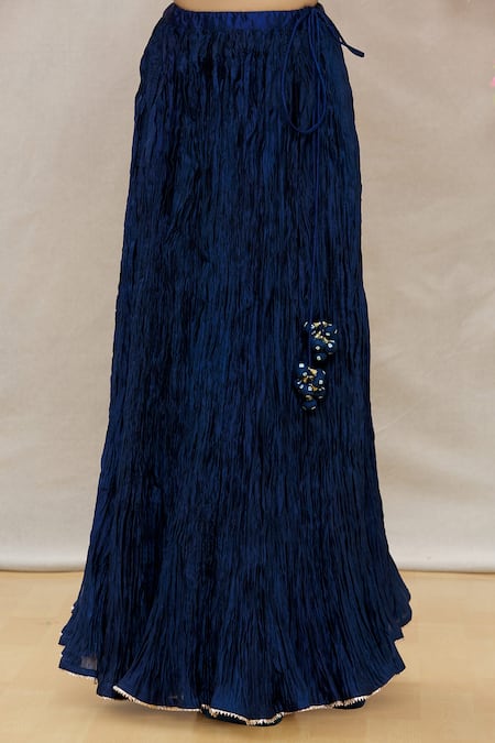 Surbhi Shah_Blue Organza, Spun Silk Bandhej, Leheriya Embroidered Kurta Skirt Set_at_Aza_Fashions