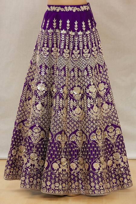 Surbhi Shah_Purple Organza, Spun Silk Floral Motifs Embroidered Bridal Lehenga Set_at_Aza_Fashions
