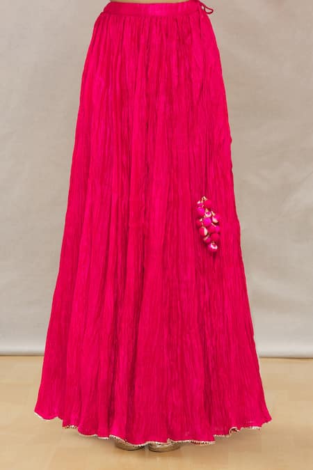 Surbhi Shah_Pink Organza, Spun Silk Leheriya Round Kurta Lehenga Set_at_Aza_Fashions