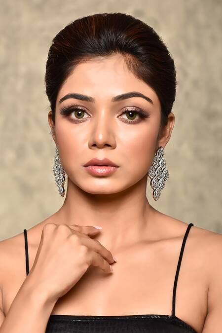 Our Purple Studio_White American Diamonds Embellished Dangler Earrings _Online_at_Aza_Fashions