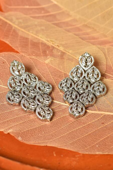 Buy_Our Purple Studio_White American Diamonds Embellished Dangler Earrings _Online_at_Aza_Fashions