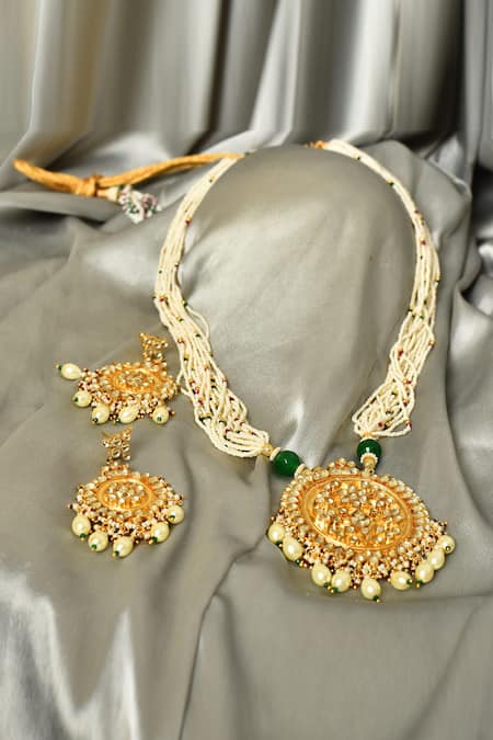 Buy_Our Purple Studio_Gold Plated Kundans Embellished Long Pendant Necklace Set _Online_at_Aza_Fashions
