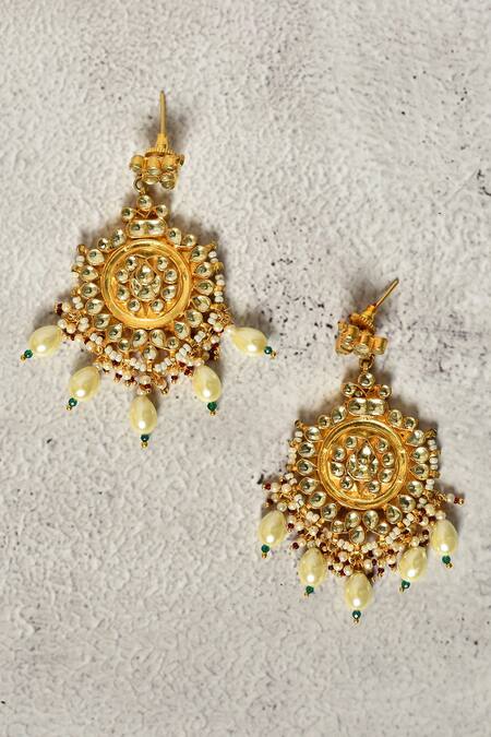 Our Purple Studio_Gold Plated Kundans Embellished Long Pendant Necklace Set _at_Aza_Fashions