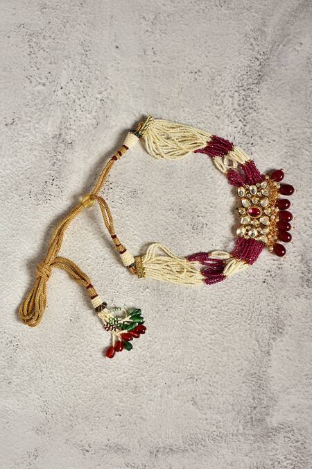 Our Purple Studio_Gold Plated American Diamonds Multi Layered Choker Set _Online_at_Aza_Fashions