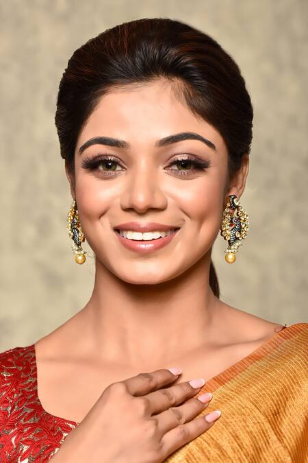 Our Purple Studio_Black Kundan Peacock Motif Earrings _Online_at_Aza_Fashions