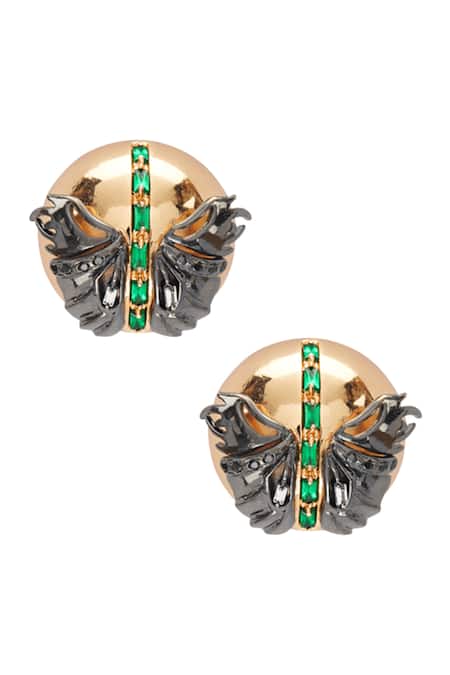 Shop Outhouse Gold Plated Crystals Papilio Button Stud Earrings at Aza Fashions Shop_Outhouse_Gold Plated Crystals Papilio Button Stud Earrings _at_Aza_Fashions