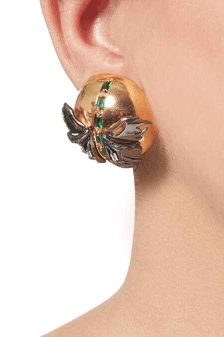 Outhouse Gold Plated Crystals Papilio Button Stud Earrings Online at Aza Fashions Outhouse_Gold Plated Crystals Papilio Button Stud Earrings _Online_at_Aza_Fashions