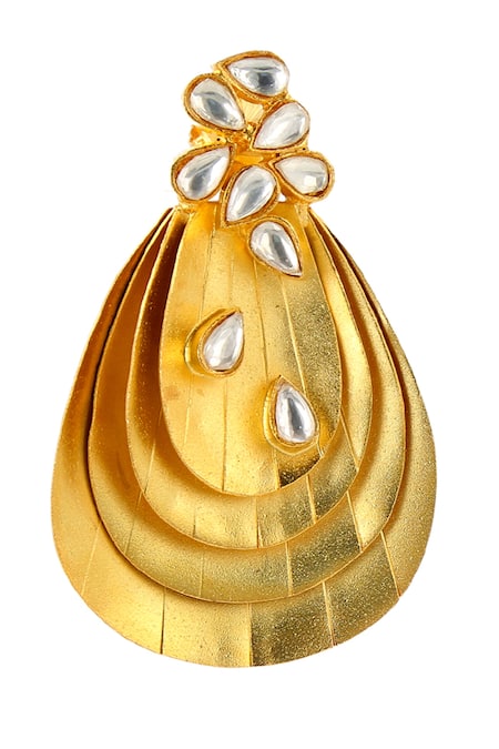 Ishhaara_Gold Plated Embroidery, Stones, Pearls Shaped Earrings _at_Aza_Fashions