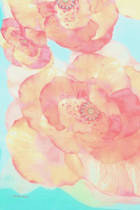 Shop_Satya Paul_Green Banarasi Linen Watercolor Print Saree_Online_at_Aza_Fashions