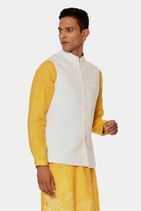 Satya Paul_Off White Viscose Thread Afternoon Embroidered Bundi _Online_at_Aza_Fashions