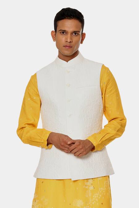Buy_Satya Paul_Off White Viscose Thread Afternoon Embroidered Bundi _Online_at_Aza_Fashions