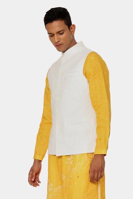 Shop_Satya Paul_Off White Viscose Thread Afternoon Embroidered Bundi _Online_at_Aza_Fashions