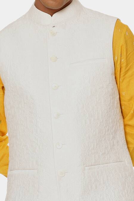 Satya Paul_Off White Viscose Thread Afternoon Embroidered Bundi _at_Aza_Fashions