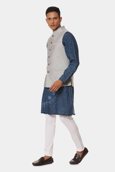 Buy_Satya Paul_Grey Viscose Thread Planet Embroidered Bundi _Online_at_Aza_Fashions