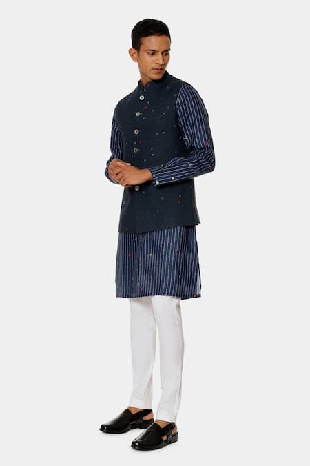 Buy_Satya Paul_Blue Linen Abstract Bundi _Online_at_Aza_Fashions