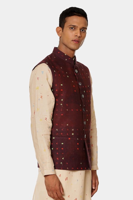 Satya Paul_Red Linen Abstract Bundi _Online_at_Aza_Fashions