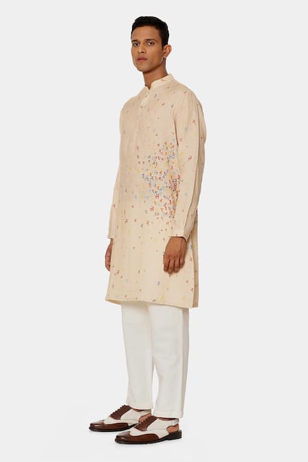 Buy_Satya Paul_Red Linen Typographic Pattern Day Kurta _Online_at_Aza_Fashions