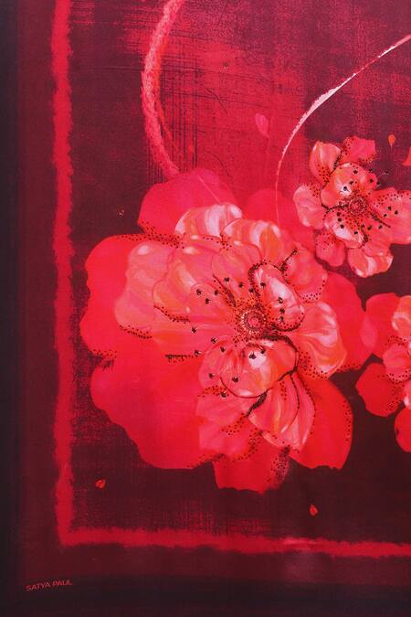 Shop_Satya Paul_Pink Floral Pattern Embellished Saree_Online_at_Aza_Fashions