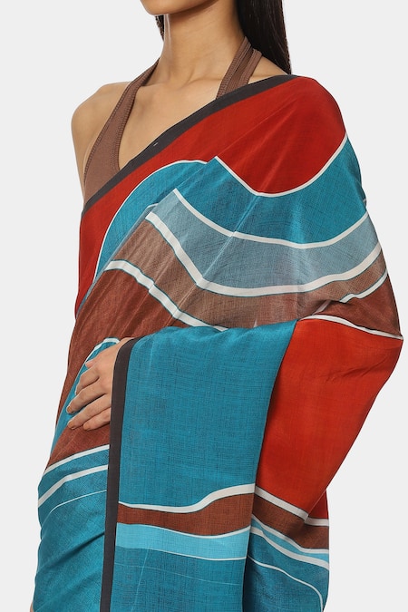 Buy Satya Paul Blue Crepe Abstract Fire And Water Printed Saree Online at Aza Fashions Buy_Satya Paul_Blue Crepe Abstract Fire And Water Printed Saree _Online_at_Aza_Fashions