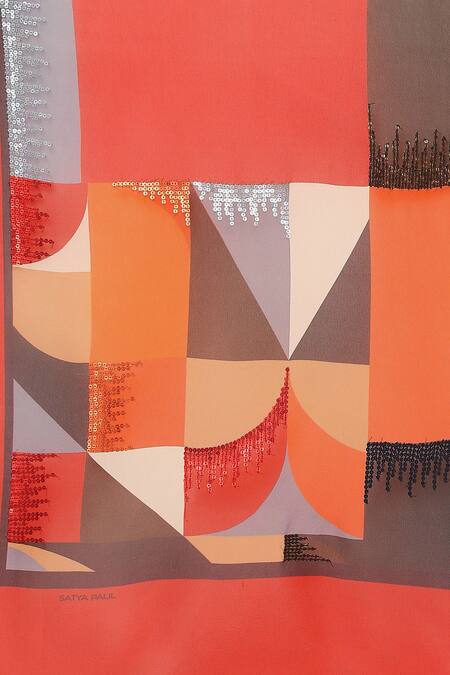 Shop_Satya Paul_Multi Color Georgette Satin Geo Embellished Saree_Online_at_Aza_Fashions