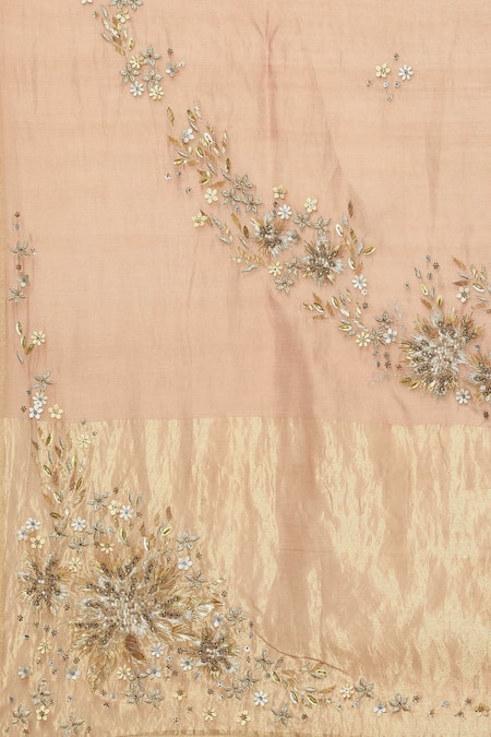Shop_Satya Paul_Beige Chanderi Silk Embroidered Floral Saree _Online_at_Aza_Fashions