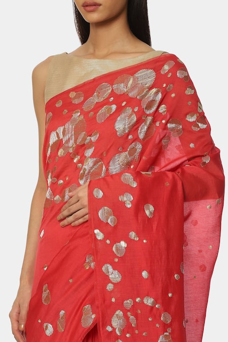 Buy Satya Paul Red Chanderi Geometric Embroidered Saree Online at Aza Fashions Buy_Satya Paul_Red Chanderi Geometric Embroidered Saree _Online_at_Aza_Fashions