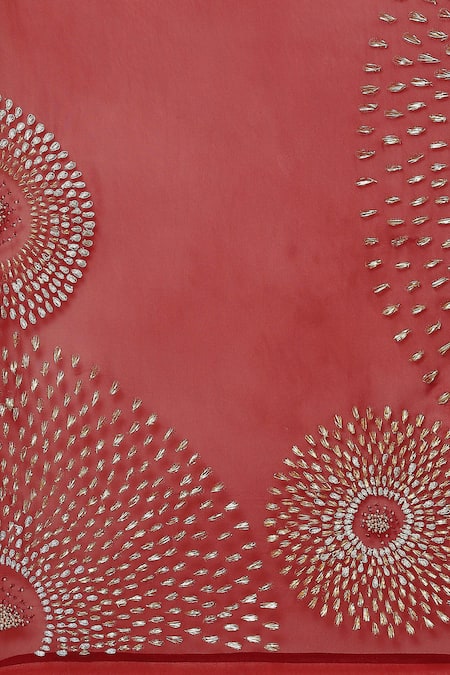 Shop_Satya Paul_Red Viscose Georgette Geometric Embroidered Saree _Online_at_Aza_Fashions