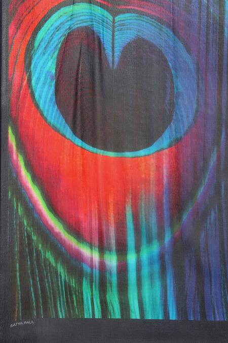 Shop_Satya Paul_Blue Georgette Peacock Printed Saree_Online_at_Aza_Fashions