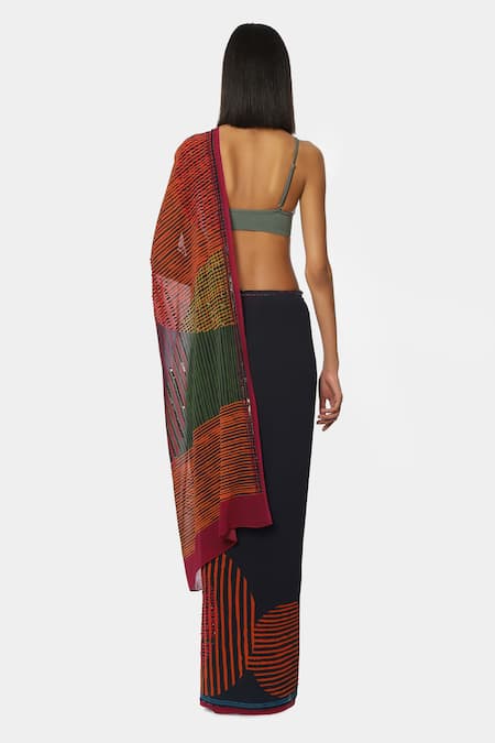 Shop Satya Paul Blue Georgette Satin Sequin Embroidery Line Play Embellished Saree at Aza Fashions Shop_Satya Paul_Blue Georgette Satin Sequin Embroidery Line Play Embellished Saree _at_Aza_Fashions