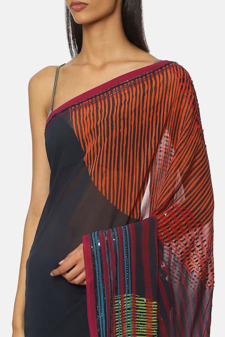 Buy Satya Paul Blue Georgette Satin Sequin Embroidery Line Play Embellished Saree Online at Aza Fashions Buy_Satya Paul_Blue Georgette Satin Sequin Embroidery Line Play Embellished Saree _Online_at_Aza_Fashions