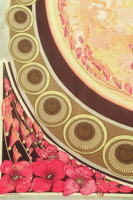 Shop_Satya Paul_Brown Georgette Satin Floral Pattern Embellished Saree _Online_at_Aza_Fashions