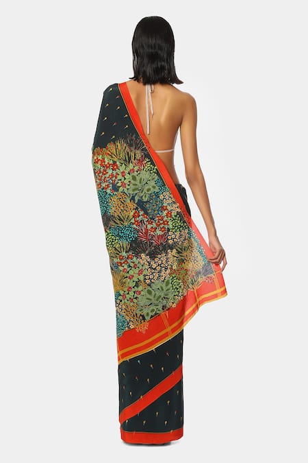 Shop Satya Paul Green Crepe Floral Save The Date Printed Saree at Aza Fashions Shop_Satya Paul_Green Crepe Floral Save The Date Printed Saree _at_Aza_Fashions