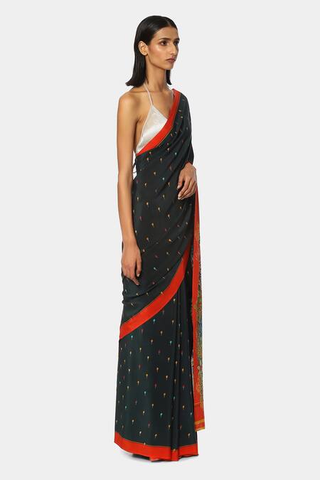 Satya Paul Green Crepe Floral Save The Date Printed Saree Online at Aza Fashions Satya Paul_Green Crepe Floral Save The Date Printed Saree _Online_at_Aza_Fashions