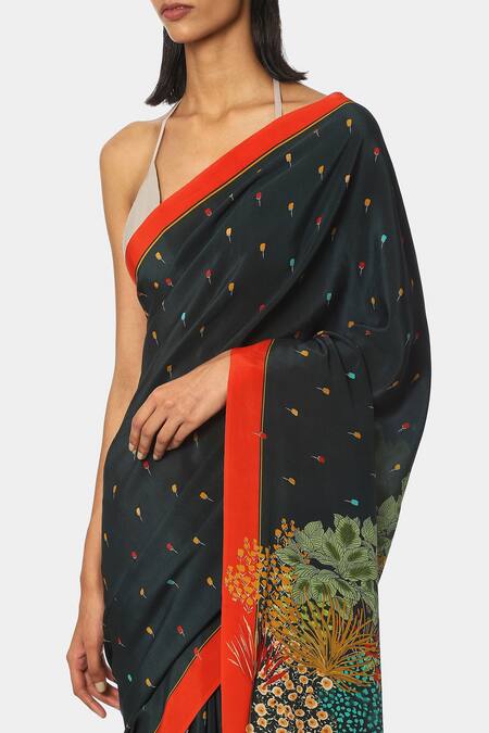Buy Satya Paul Green Crepe Floral Save The Date Printed Saree Online at Aza Fashions Buy_Satya Paul_Green Crepe Floral Save The Date Printed Saree _Online_at_Aza_Fashions