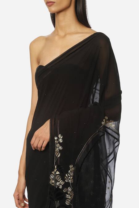 Shop Satya Paul Black Georgette Floral Embroidered Saree Online at Aza Fashions Shop_Satya Paul_Black Georgette Floral Embroidered Saree _Online_at_Aza_Fashions
