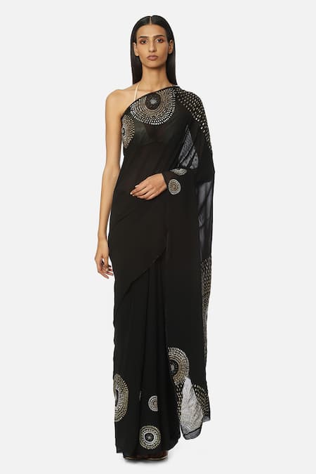 Satya Paul Black Georgette Embroidered Floral Saree 