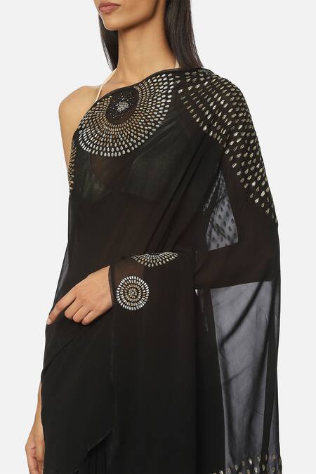 Buy_Satya Paul_Black Georgette Floral Embroidered Saree_Online_at_Aza_Fashions