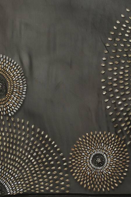 Shop_Satya Paul_Black Georgette Floral Embroidered Saree_Online_at_Aza_Fashions