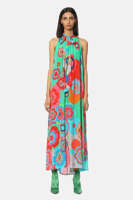 Satya Paul Floral Print Halter Twist Dress 
