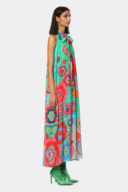 Satya Paul Multi Color Viscose Crepe Floral Halter Print Twist Dress Online at Aza Fashions Satya Paul_Multi Color Viscose Crepe Floral Halter Print Twist Dress _Online_at_Aza_Fashions